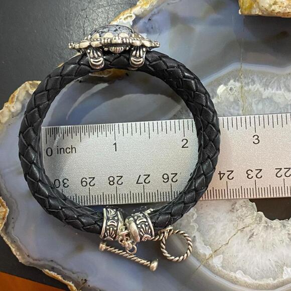Carolyn Pollack Sterling Snowflake Obsidian Braided Leather Bracelet For Women - Picture 9 of 10